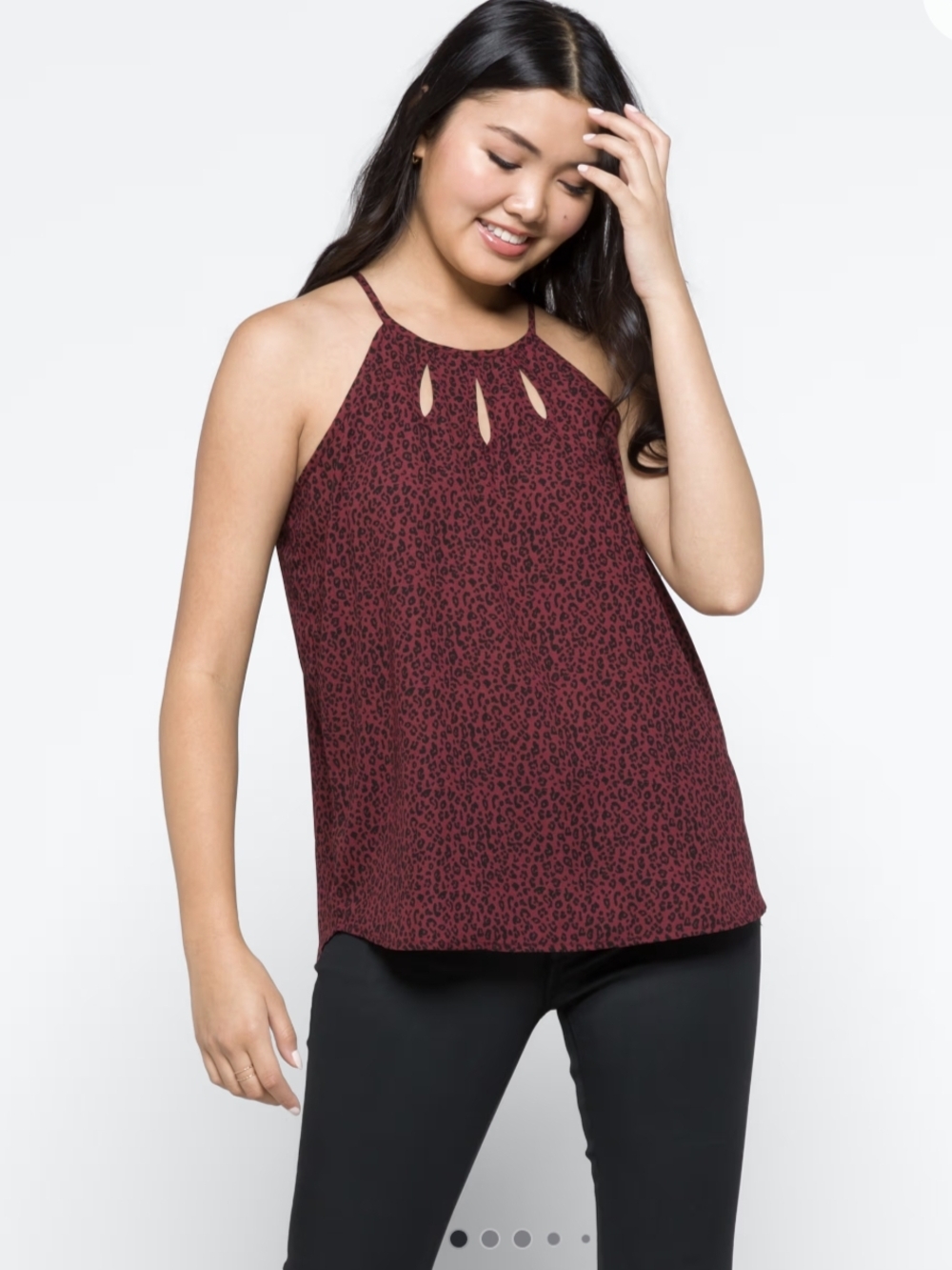 Papermoon Burgundy Leopard Halter Camisole With Cutout Detail